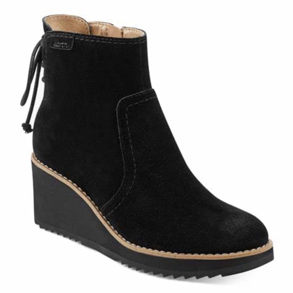 Earth Calia Round Toe Casual Wedge Ankle Booties Size 7 M Black - Picture 1 of 10
